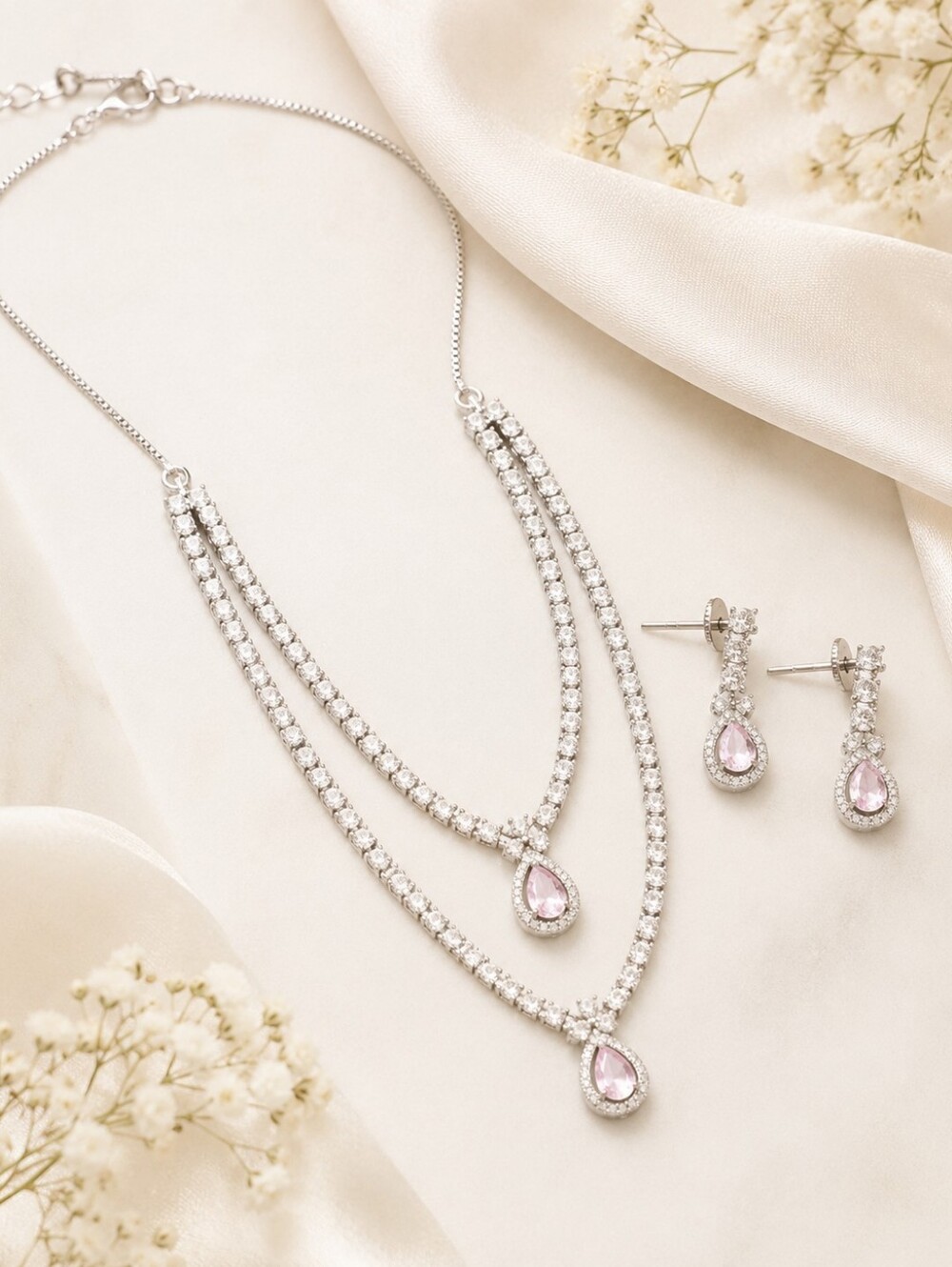 Light Pink American Diamond Necklace Set